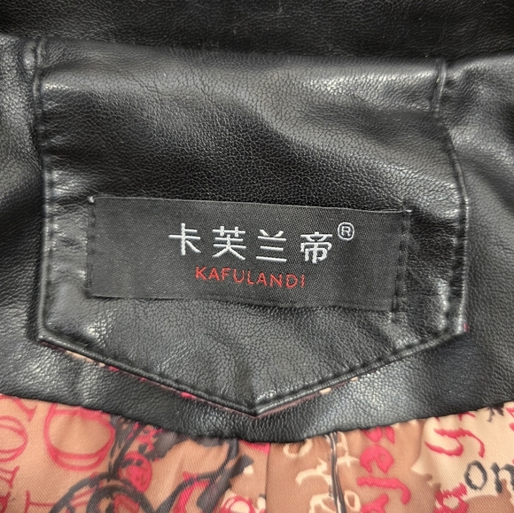 Kafulandi Black Leather Long Blazer Trench Jacket Size Medium - Picture 3 of 13